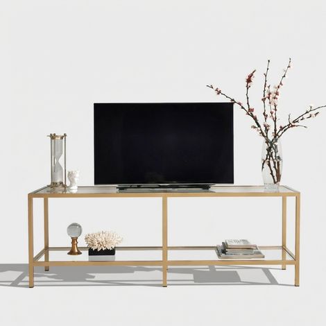 Moderner Metall- und Glastisch für Fernseher, 130 cm, Goldy (1/4)