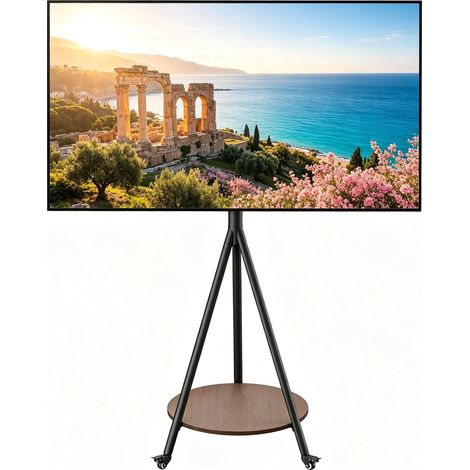 Rolling TV Stand 40 to 75 Inches, Maximum Load 50 kg, Adjustable Height with Wheels and Shelf (1/5)