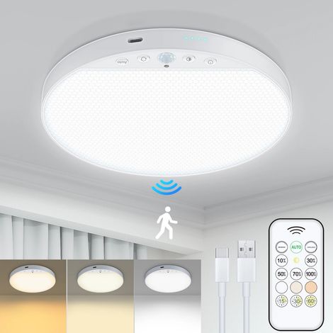 Plafonnier rechargeable (rond 6W) avec détecteur de mouvement et télécommande, batterie 5000 mAh (1/5)