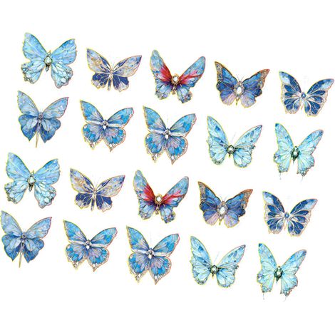 20 autocollants papillons dorés découpés au laser, à personnaliser pour scrapbooking, carnets, blocs-notes, albums photo, lettres, papillon bleu (1/5)