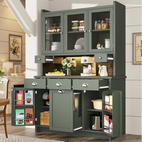 Credenza da cucina 120x40x180 cm verde in MDF con LED RGB, 3 ante in vetro e 3 cassetti (1/5)