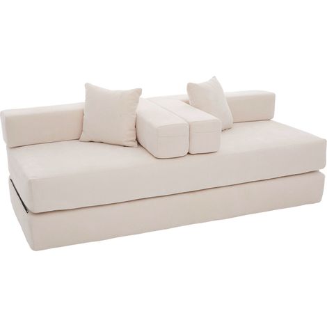 CHICFURN Sofá modular 198x79x60 cm beige de chenilla con bolsillos y base antideslizante (1/5)