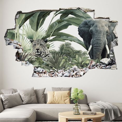 Stickers Trompe l'oeil trou dans le mur - Jungle Animaux - 20 x 32 cm (1/4)