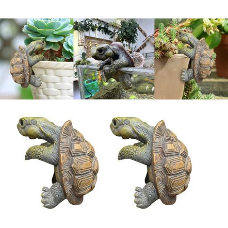 Décoration de bassin - Mini étang - Statue décorative de jardin pour l'extérieur - Tortue - Pot de fleurs à suspendre - Décoration de jardin - Animaux pour balcon, étang de jardin, terrasse - Cadeaux (1/5)