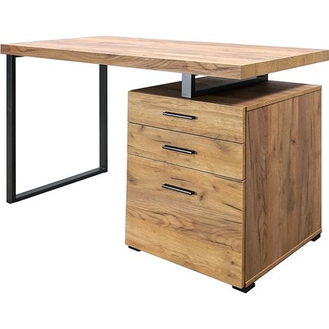 Bureau droit 3 tiroirs en panneaux de particules et métal noir – Dimensions L. 120 x l. 60 x H. 76,4 cm – Aménagement réversible (1/5)