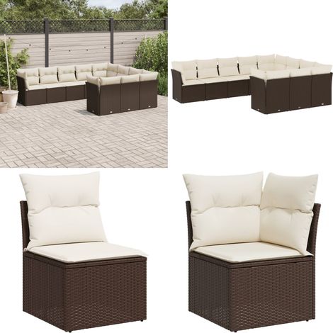 10-tlg. Garten-Sofagarnitur mit Kissen Braun Poly Rattan - Gartengeset - Gartenmöbelset - Rattan Möbel - Lounge Set - Gartenlounge - Home & Living (1/5)