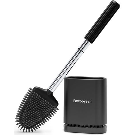 Brosse Toilettes WC Silicone, Balayette avec Support, Noir (1/5)