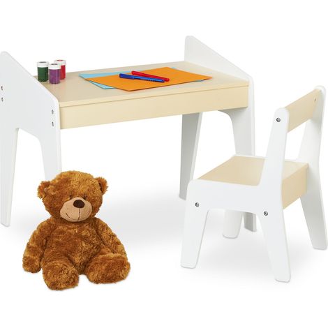Relaxdays Kindersitzgruppe, Kindertisch Set, Tisch und Stuhl, Kindersitzkombination, für Jungen und Mädchen, beige-weiß