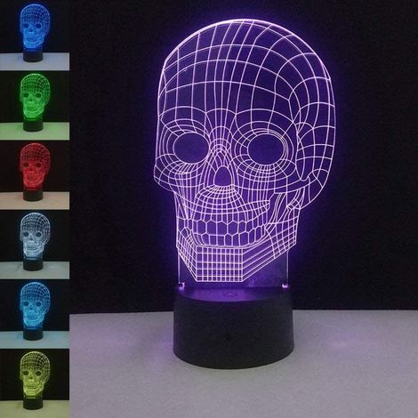 Lampe veilleuse crâne 3D à illusion d'optique, 7 couleurs à changement progressif, veilleuse décorative pour chambre, lampe de table ou de bureau (1/5)