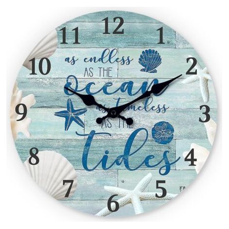 Horloge murale nautique silencieuse 25 cm - Design océan coquillages étoiles de mer - Décoration cuisine salon chambre à coucher salle de bain (1/5)