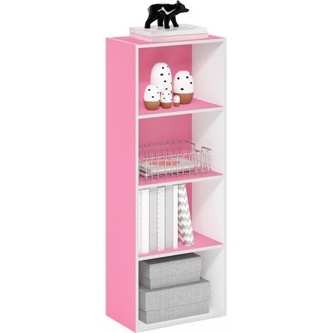 Bibliothèque ouverte à 4 étages, Blanc/Rose, 4-Tier (1/5)