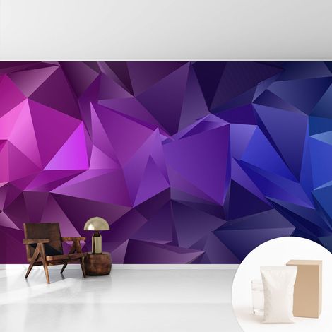 Papier peint intissé mural classique avec imprimé motifs décoratifs design élégant non‑tissé Triangles violets 416x254 cm (1/5)