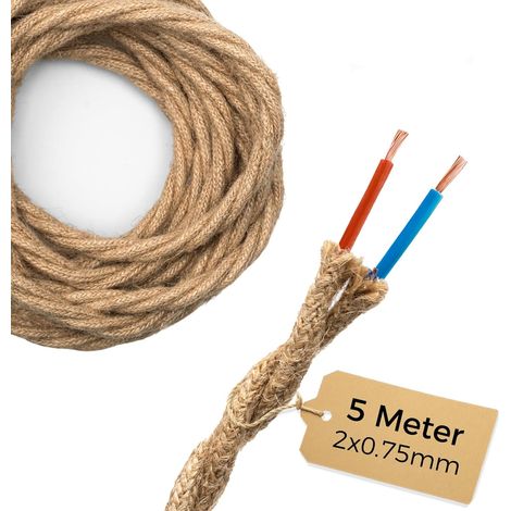 5 Mètres de câble textile vintage en lin, 2 conducteurs de 0,75mm²  Rétro câble électrique en tissu flexible, Tissée industriel corde pour suspension et projet de bricolage (1/5)