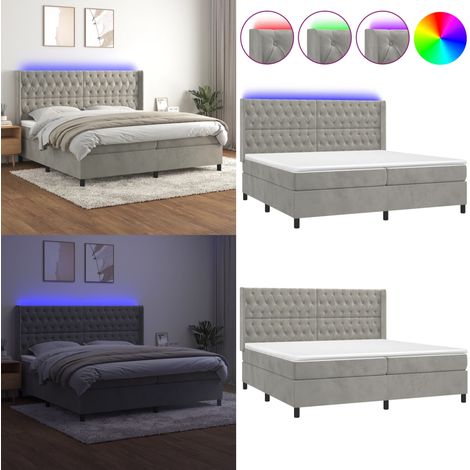 Sommier à lattes de lit matelas et LED Gris clair 200x200 cm - Sommier Tapissier - Lit Capitonné - Lit Velours - Tête De Lit Réglable - Éclairage Led - Home & Living (1/5)