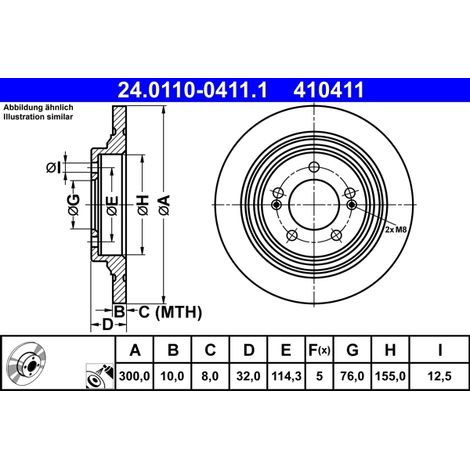Lot de 2 Disques de frein ATE 24.0110-0411.1 HYUNDAI 58411-D4650