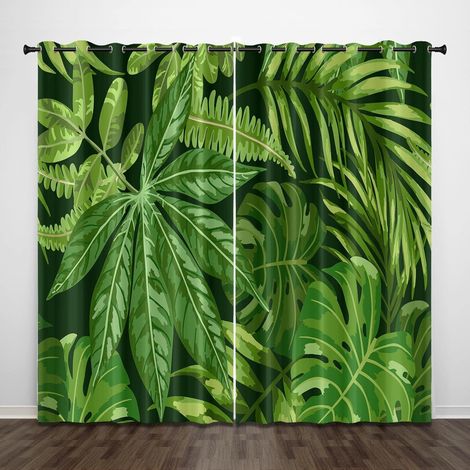 Rideau occultant Exquis Feuilles de Plantes Tropicales Vertes 92x91 Pouces Rideaux Super Doux pour Chambre à Coucher Rideau occultant -Rideau à œillets pour décoration de Chambre d'enfant - W 92 x H 9 (1/5)