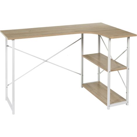 The Home Deco Factory – Bureau d'angle 2 étagères métal blanc – Dimensions L. 120 x l. 74 x H. 74 cm – Design industriel pour espace de travail (1/10)