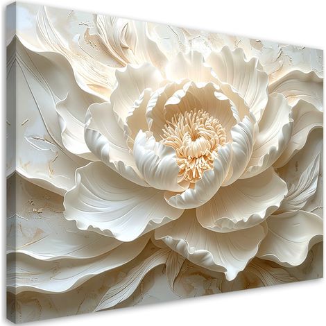 Quadro su tela, Peonia bianca in composizione a rilievo - 100x70 (1/2)