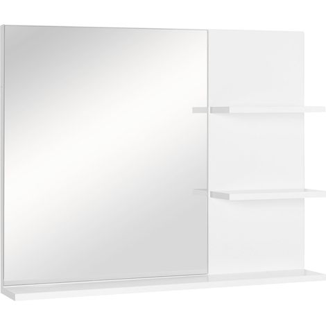 Armadietto a specchio da parete per bagno 60 x 10 x 48 cm portaoggetti 3 ripiani montaggio facile contemporaneo essenziale in MDF bianco 210001857