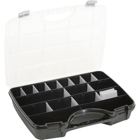 raaco  caja  surtido  ancho  460  x  profundo  350  x  alto  81  mm  25  compartimentos  21  divisores  sueltos  transparente  /  negro  -  715379 (1/2)