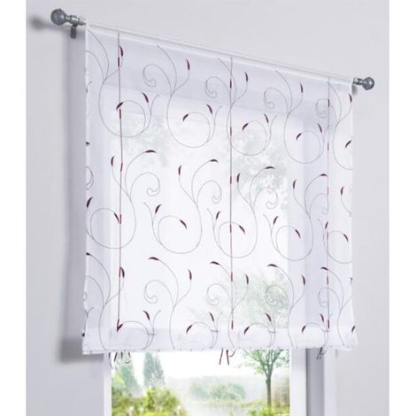 Rideau de fenêtre broderie florale raffrollo en voile haut de gamme, décoration chambre, salle de bain, balcon, violet, 120 x 140 cm – DELKEVIC