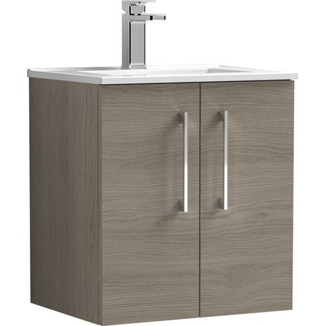 Nuie Arno Solace Oak Woodgrain 500mm Wall Hung 2 Door Vanity Unit and Minimalist Ceramic Basin - ARN2521B (1/5)