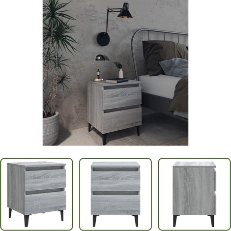 vidaXL Rangement - Table de chevet avec pieds en métal Sonoma gris 40x35x50 cm (1/5)