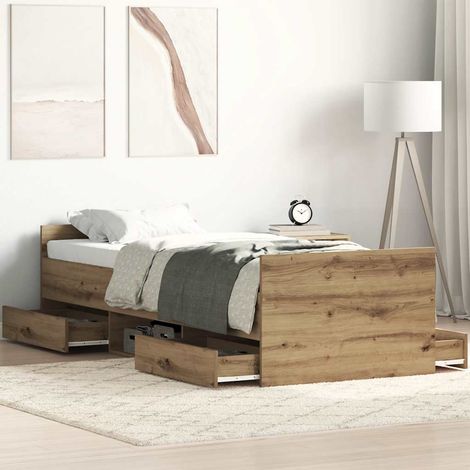 Cadre de lit sans matelas chêne artisanal 90x190 cm (1/5)