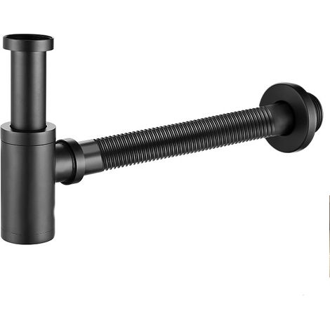 GROOFOO Laiton Siphon de Lavabo,Universel Siphon Design 45 x 40/50mm,Piège à Déchets avec Extensible Tube d'extension 120-225mm,Anti Odeur Anti-fuite (Modèle B Noir)