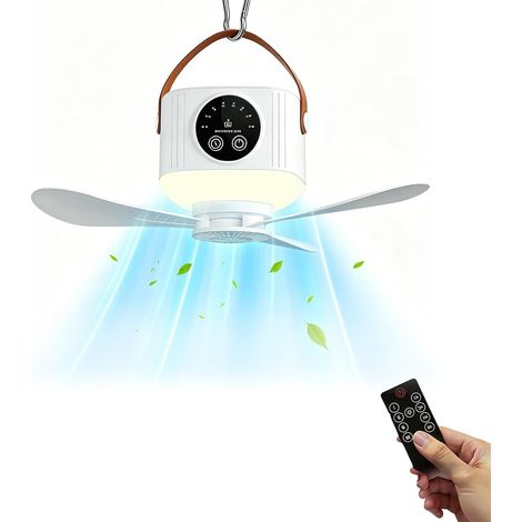 Tragbarer Campingventilator mit LED-Licht, 7200-mAh-USB-Deckenventilator mit Fernbedienung und LED-Timer (1/4)