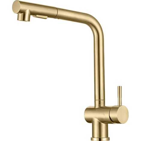 Robinet de cuisine avec douchette extractible, acier inoxydable doré brossé, deux modes.
