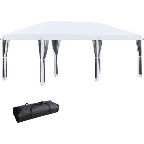 Tonnelle de jardin pliante 6 x 3 m avec moustiquaire et sac de transport, couleur crème (1/5)