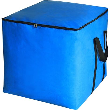 Sac de rangement bleu 50 × 50 × 50 cm 125 L Sac de rangement avec couvercle et poignées Boîte de rangement pliable avec fermeture éclair (1/5)