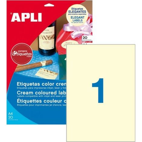 Etiquetas de crema con cantos rectos y tamaño de 210,0 x 297,0 mm con adhesivo permanente. El pack incluye 20 hojas (20 etiquetas) de colores pastel i (1/2)