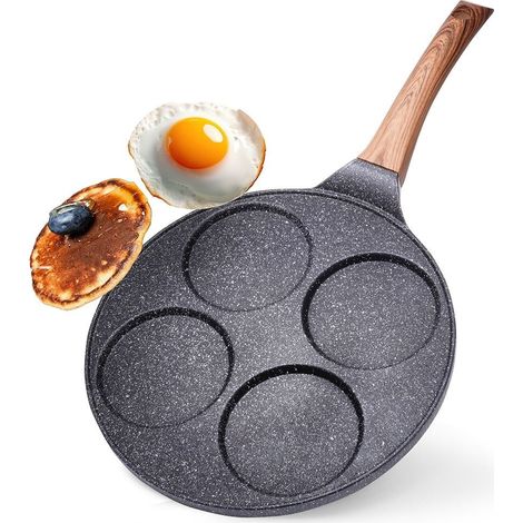 Sart茅n de granito para huevos, 4 agujeros, negro y madera, 26 cm (1/5)