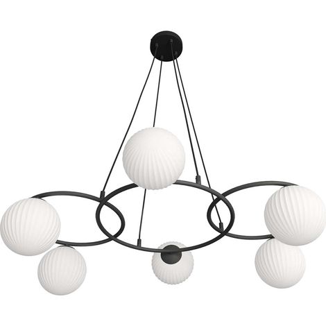 Lampadario 6 Luci Eolo A Cerchi E Diffusori In Vetro Rigato Opale (1/2)