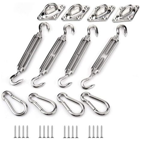 QORVA-Kit de fixation de voile d'ombrage, kit de fixation de voile d'ombrage en acier inoxydable pour triangle et carré, rectangle, voile d'ombrage