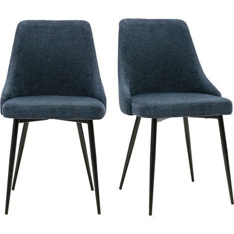 Designerstühle aus samtigem strukturiertem dunkelblauem Stoff und schwarzem Metall (2er-Set) CULT