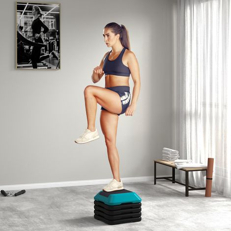 Aerobic stepper marche d'exercice avec 5 hauteur réglable de 10/15/20/25/30 cm charge 150 kg pour maison gym bleu (1/5)