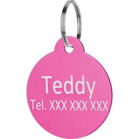 Collar con nombre para perro y gato, etiqueta de dirección, llavero, rosa (1/5)
