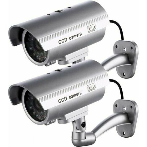 Fake Outdoor Cameras, Indoor or Outdoor Fake Cameras with Flashing LED (Silver) MUMU (1/4)
