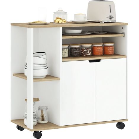 Carrello da cucina in legno bianco con contenitore, ripiani regolabili, 80 x 40 x 82 cm (1/5)