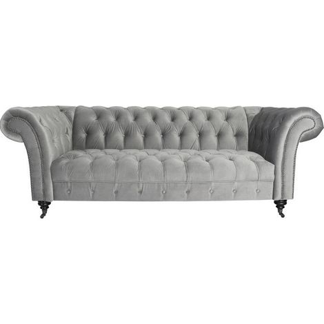 Canapé Chesterfield 3 places Queen Velours Argent (1/5)