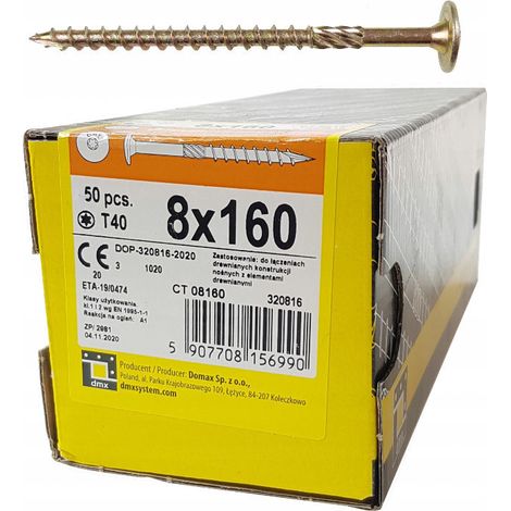 Vis à bois plate 8x160 Torx - Résistantes - Parfaites pour la menuiserie - Haute qualité