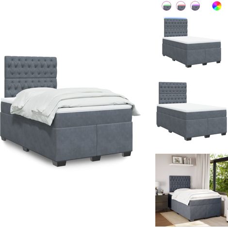Boxspringbett mit Matratze Dunkelgrau 120x200 cm Samt - Boxspringbett - Doppelbett - Samtbett - Luxusbett - LED Beleuchtung (1/5)