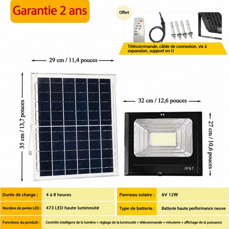 Projecteur Solaire LED Extérieur 400W 473 LED avec Télécommande et Minuterie 400 473 38 × 34 × 17,5 cm 2,67 kg – Livraison gratuite