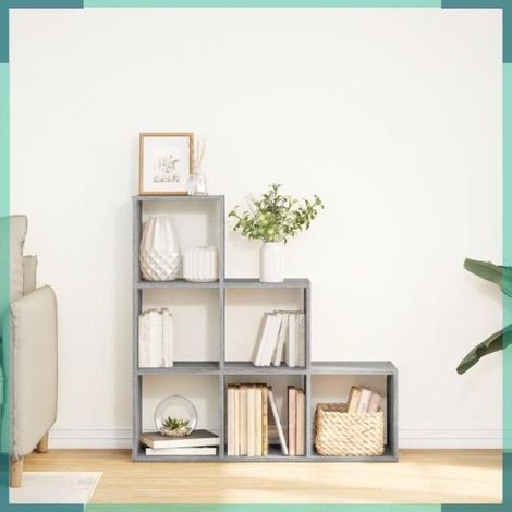 857963 étagère séparatrice de pièce à 3 niveaux sonoma gris 99x29x99cm (1/5)