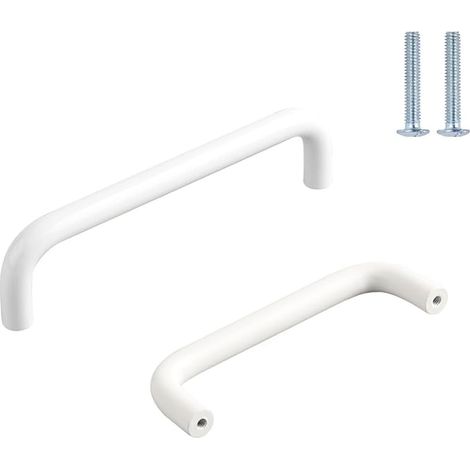 Juego de 2 tiradores blancos para armarios, Ø10 mm. Tiradores para puertas de cocina, pomos, tiradores blancos para cajones y armarios, distancia entre orificios de 96 mm. (1/5)