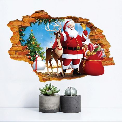 Autocollant mural 3D Père Noël pour chambre ou salon (1/4)