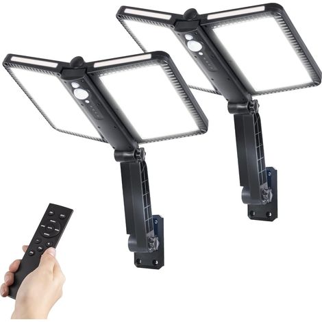 Projecteurs Solaires Extérieurs, Lampadaire avec Détecteur de Mouvement 5 Modes 218 LEDs Imperméable IP65 pour Garage Jardin Cour Patio (2 pcs), Projecteur-Solaire-Exterieur-Eclairage-Lampe (1/5)